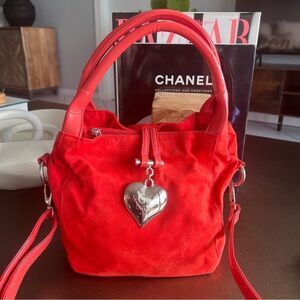 ROBERTO UGGARI Milano Vintage Y2K Handbag Patten Suede Bright Red.